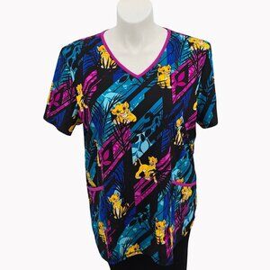 Disney Lion King XL Pride Pattern Simba V-Neck Scrub Top XL Jungle Vibes